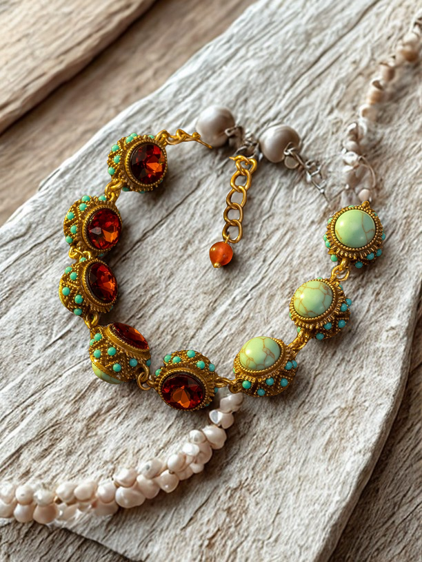 Aurora Turquoise Inlaid Bracelet With Amber Crtstal Bracelet