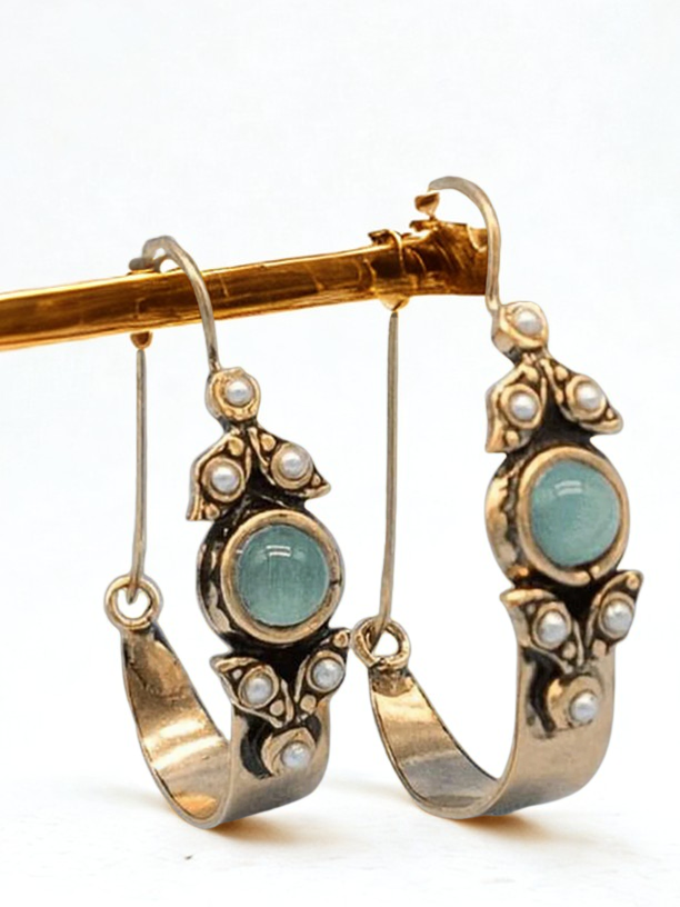 Jessica Golden Revival Pearl and Aqua Earrings